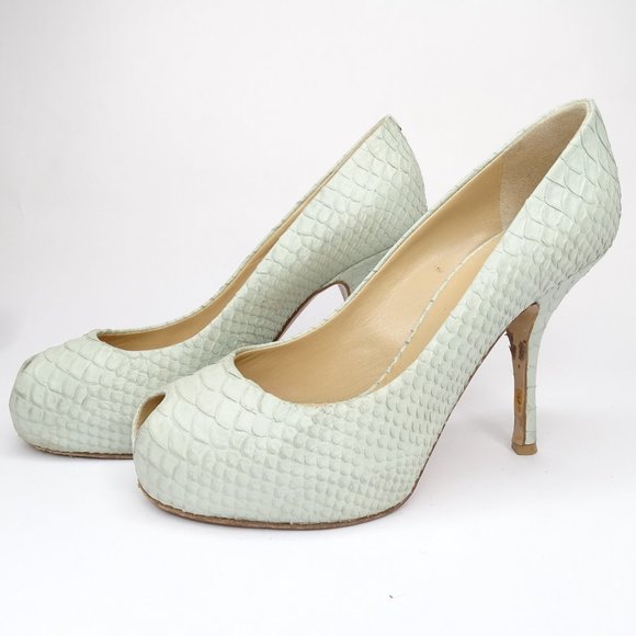 Giuseppe Zanotti  Leather Snakeskin Peep Toe Pumps - Picture 13 of 14